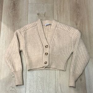 Zara Beige Cropped Button-Up Cardigan
